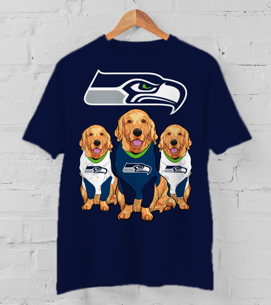 Seahawks Golden Retrievers Dogs In Team Jerseys T-Shirt