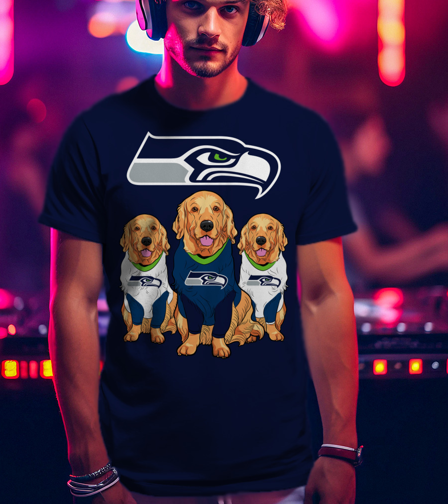 Seahawks Golden Retrievers Dogs In Team Jerseys T-Shirt