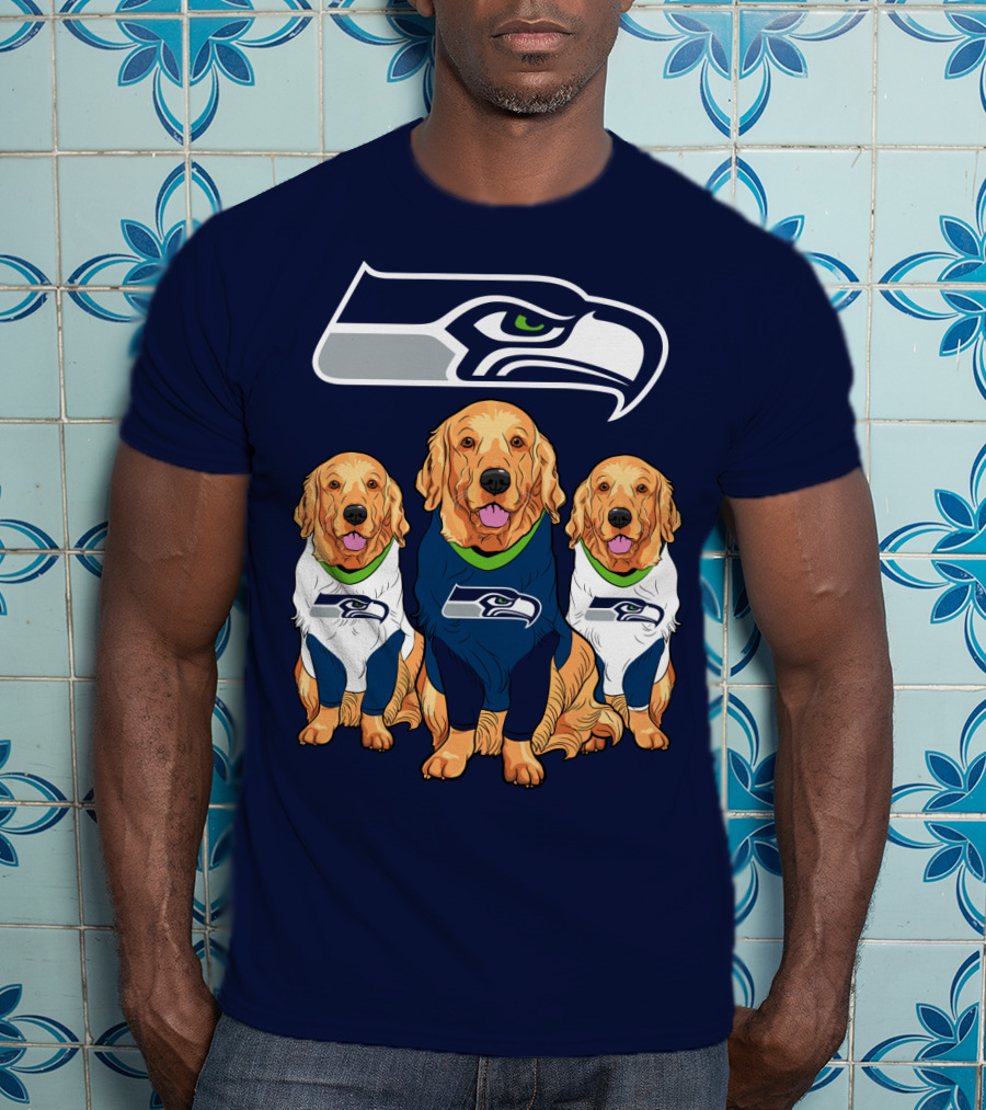 Seahawks Golden Retrievers Dogs In Team Jerseys T-Shirt