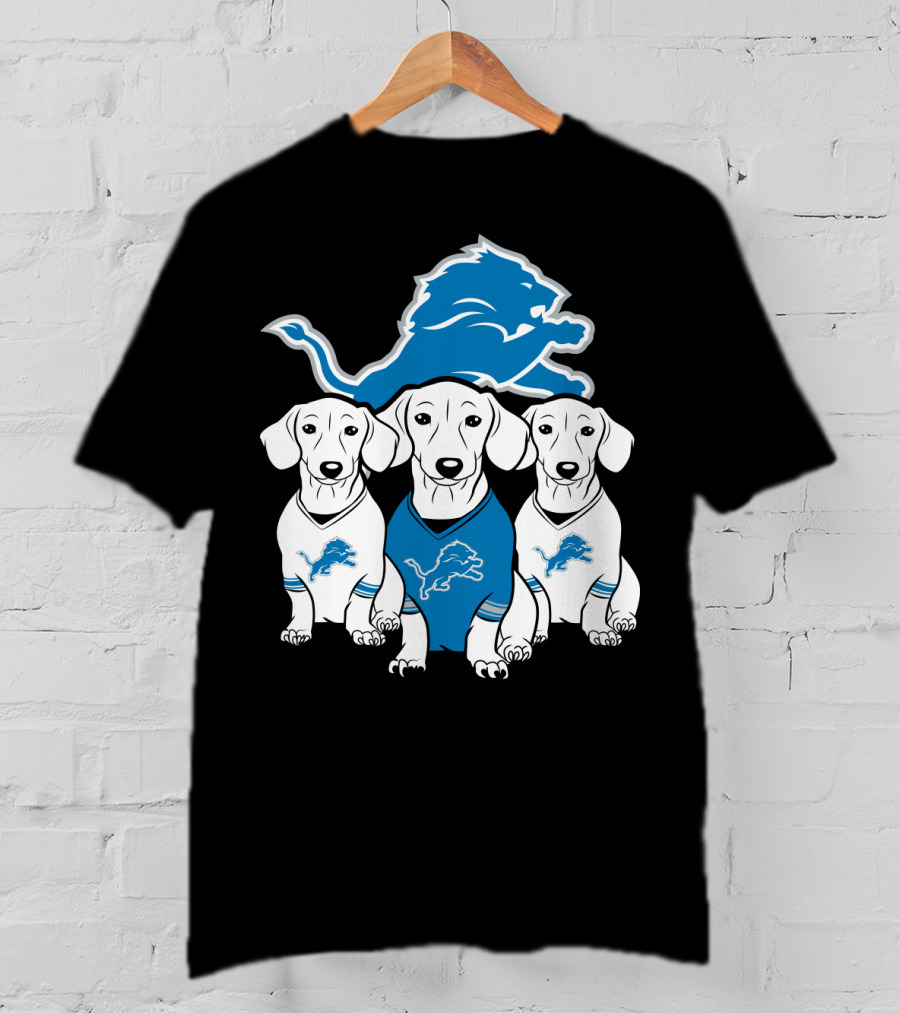Detroit Lions Three Dachshund Dog T-Shirt
