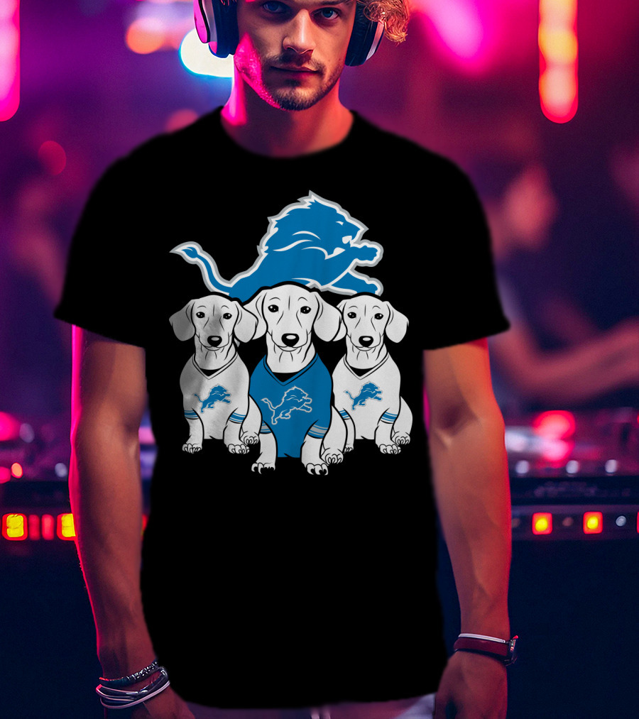 Detroit Lions Three Dachshund Dog T-Shirt