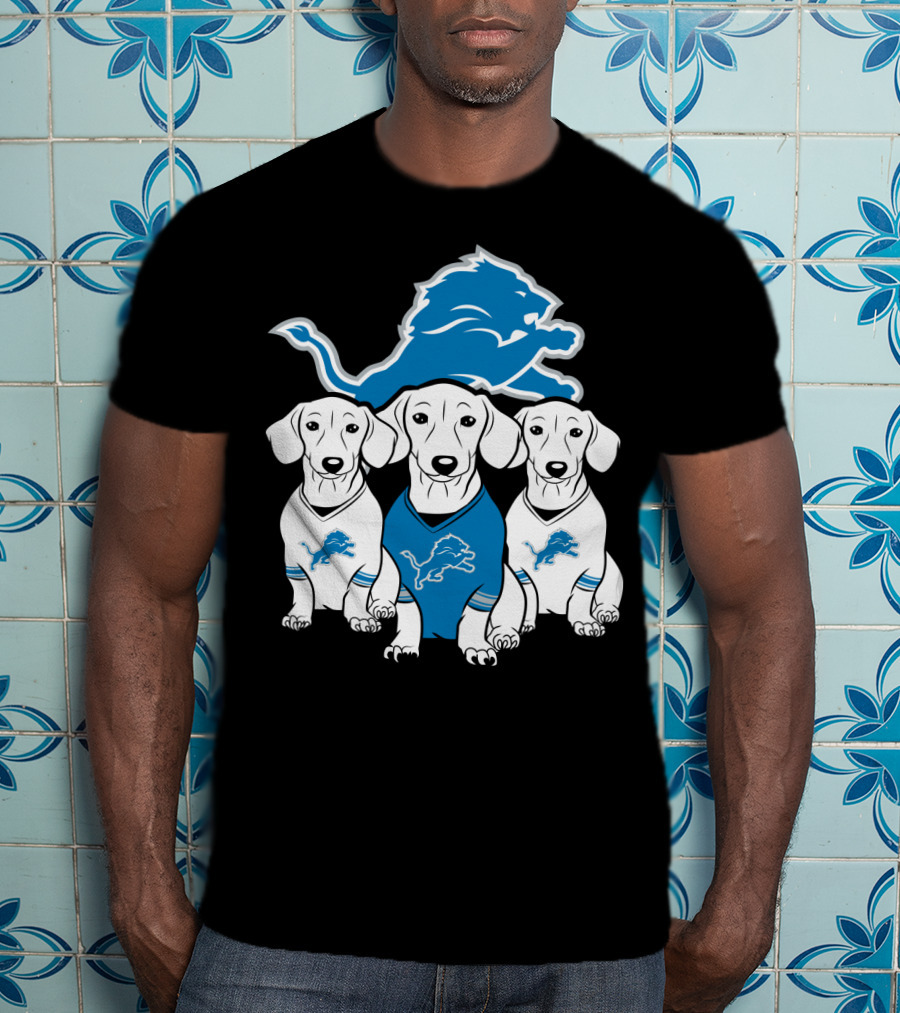 Detroit Lions Three Dachshund Dog T-Shirt