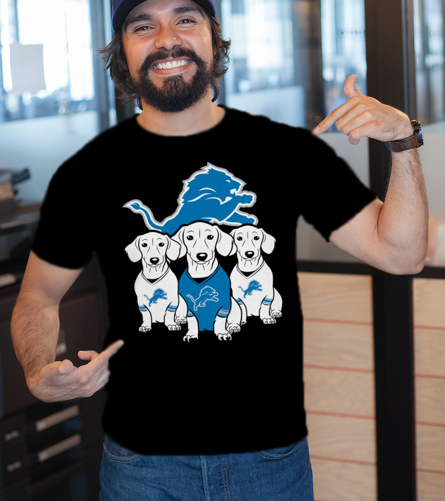 Detroit Lions Three Dachshund Dog T-Shirt