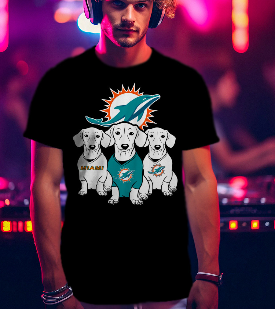 Miami Dolphins Dachshund Dogs T-Shirt