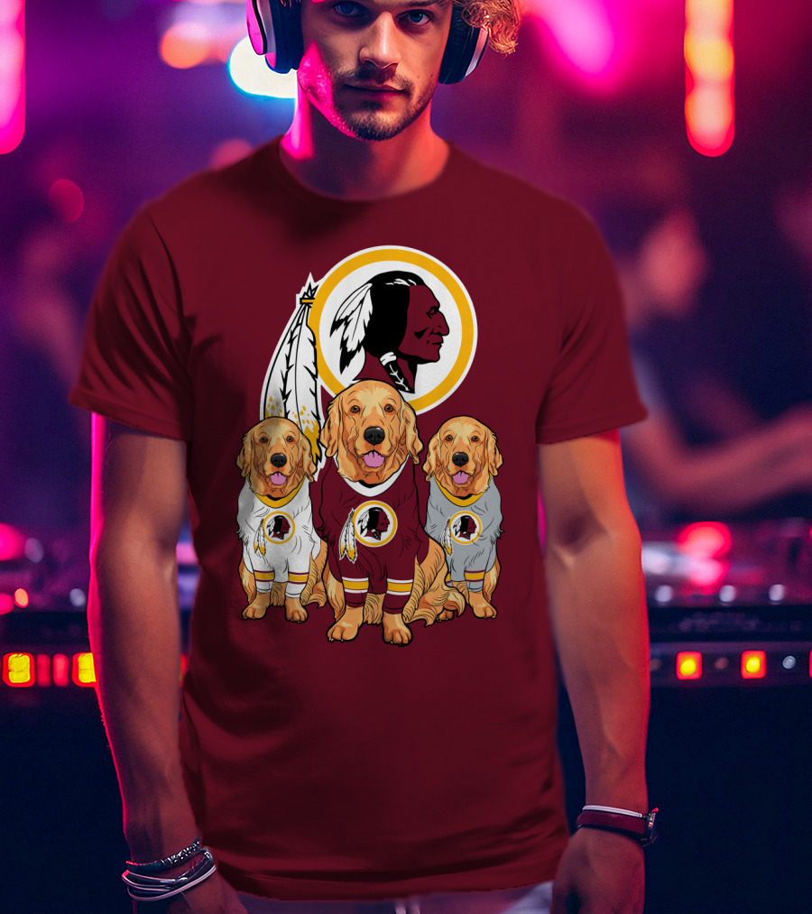 Three Golden Retrievers In Washington Football Team Jerseys T-Shirt