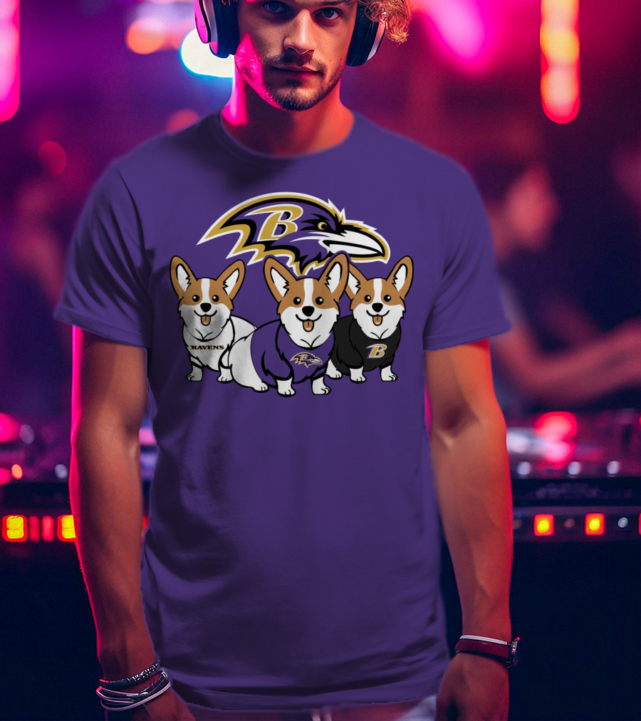 Baltimore Ravens Corgi Trio T-Shirt