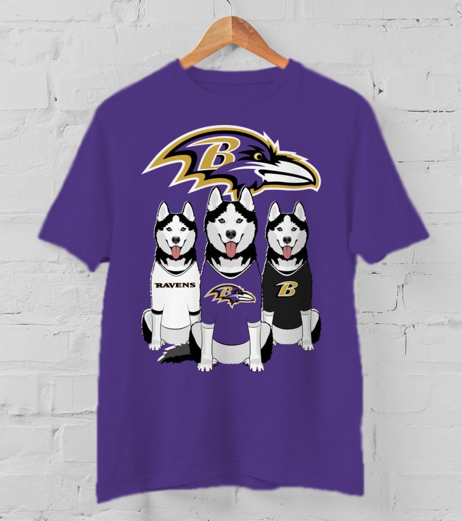 Ravens Husky Trio With Baltimore Ravens T-Shirt