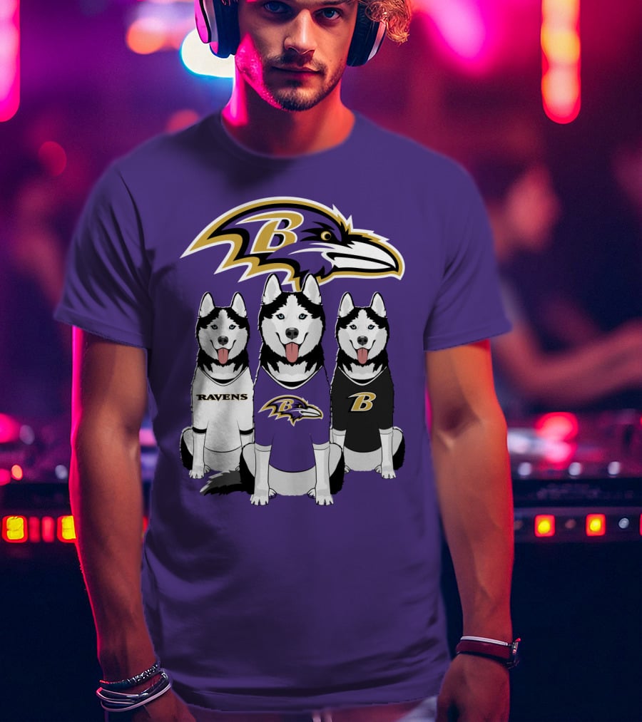 Ravens Husky Trio With Baltimore Ravens T-Shirt