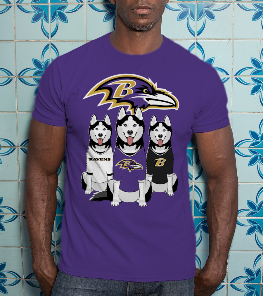 Ravens Husky Trio With Baltimore Ravens T-Shirt