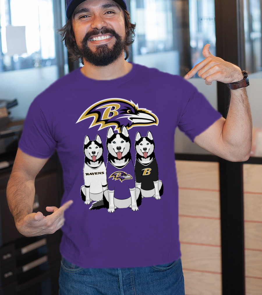 Ravens Husky Trio With Baltimore Ravens T-Shirt