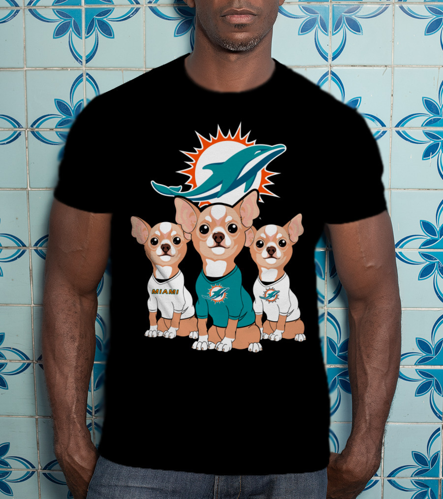 Miami Dolphins Chihuahua Trio T-Shirt