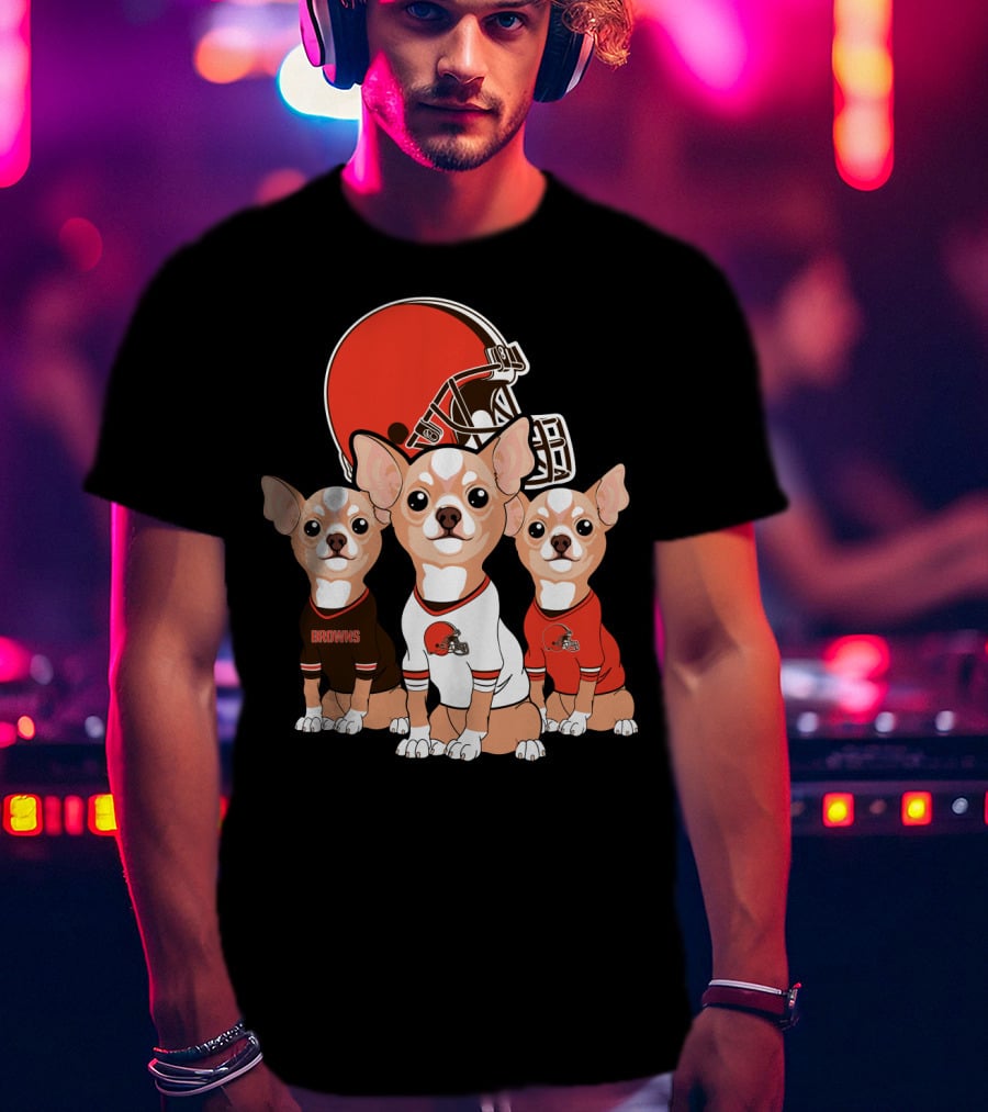 Browns Football Chihuahua Trio T-Shirt