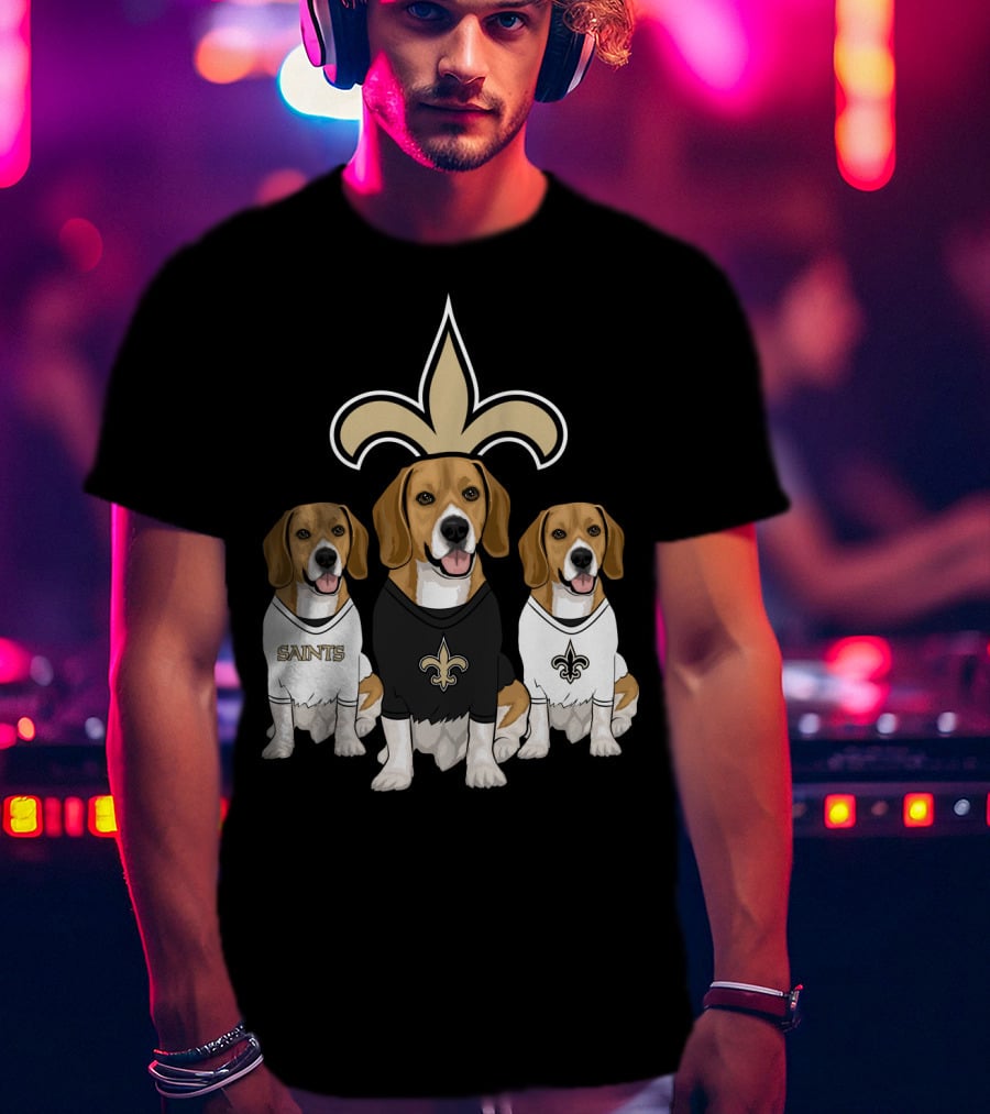 Saints Beagle Trio With Fleur-De-Lis T-Shirt