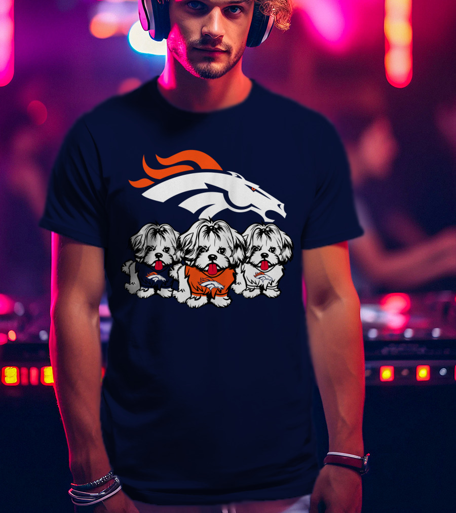 Shih Tzu Dogs Denver Broncos NFL Football Fan T-Shirt