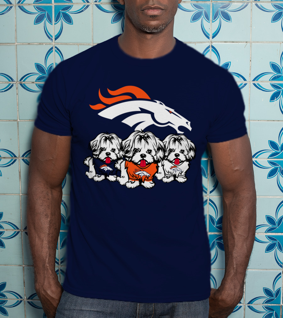 Shih Tzu Dogs Denver Broncos NFL Football Fan T-Shirt