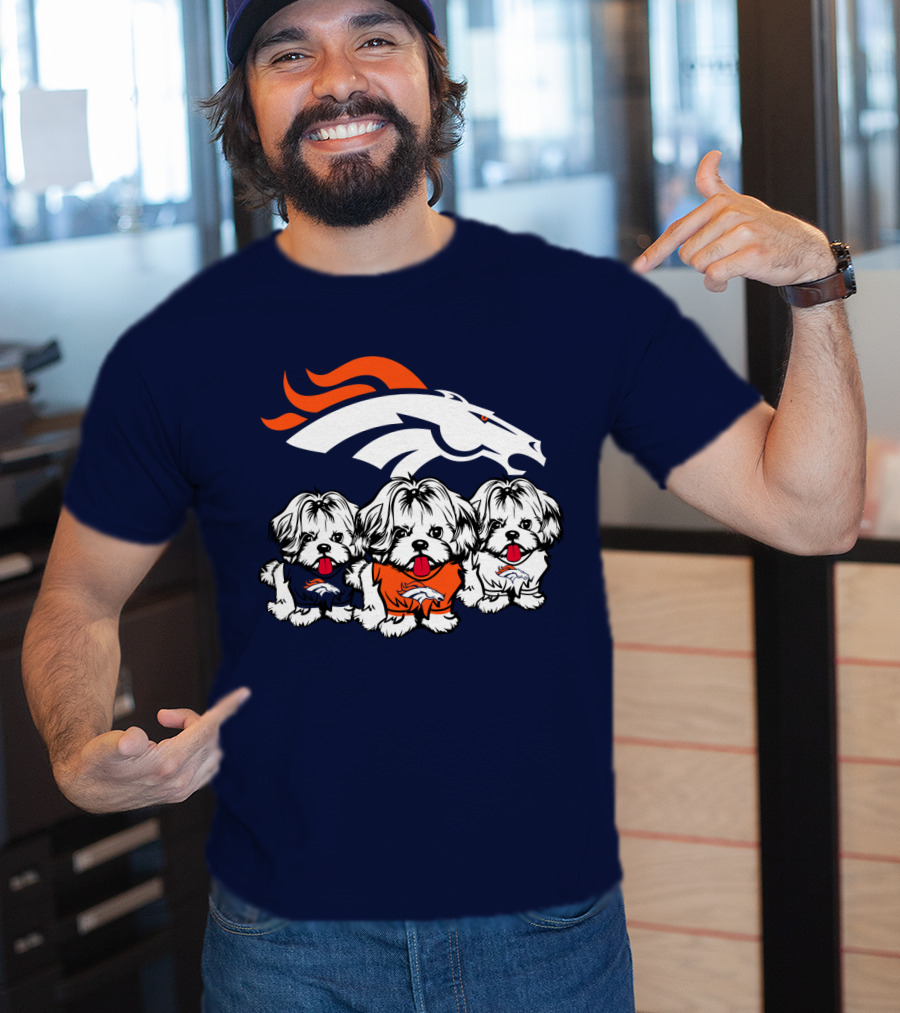 Shih Tzu Dogs Denver Broncos NFL Football Fan T-Shirt