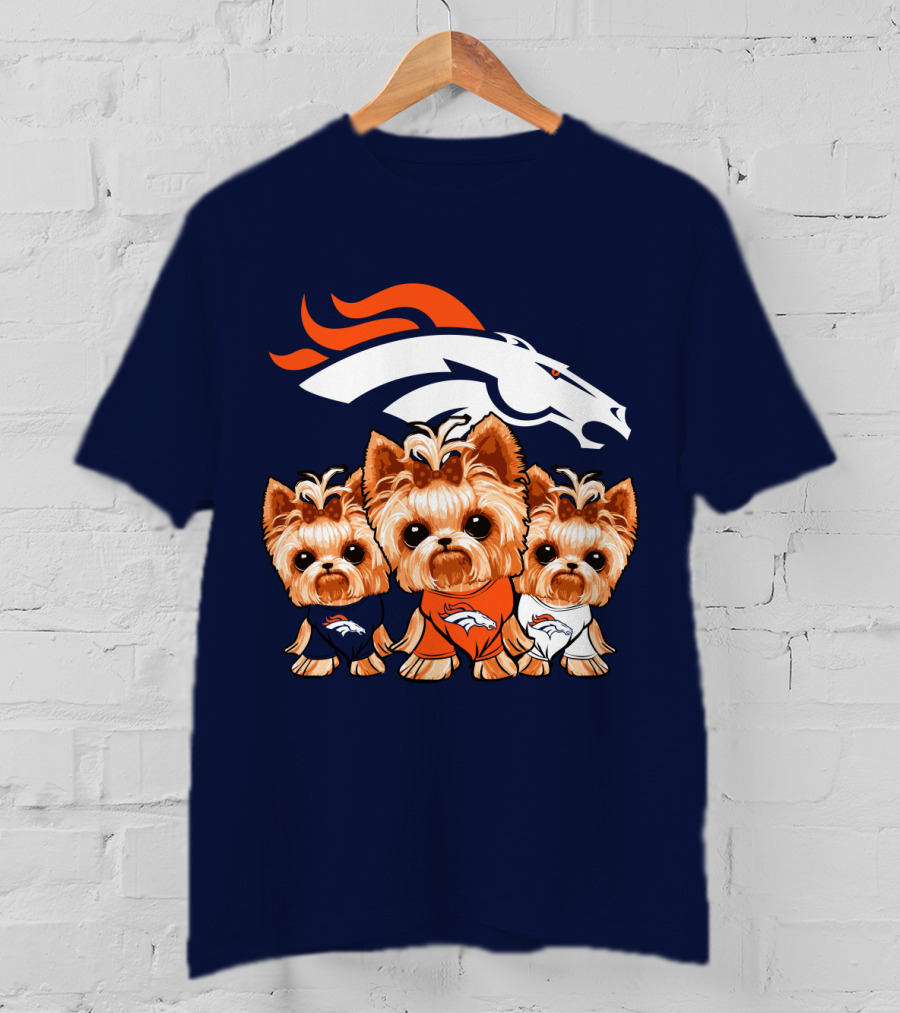 Denver Broncos Yorkies With Team Logo And Three Adorable Dogs In Jerseys T-Shirt