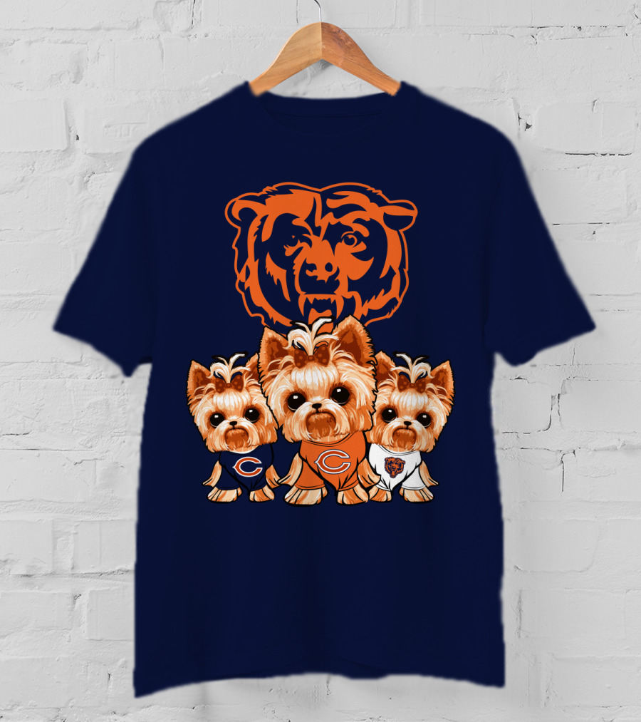 Chicago Bears Yorkshire Terrier Puppy Trio T-Shirt