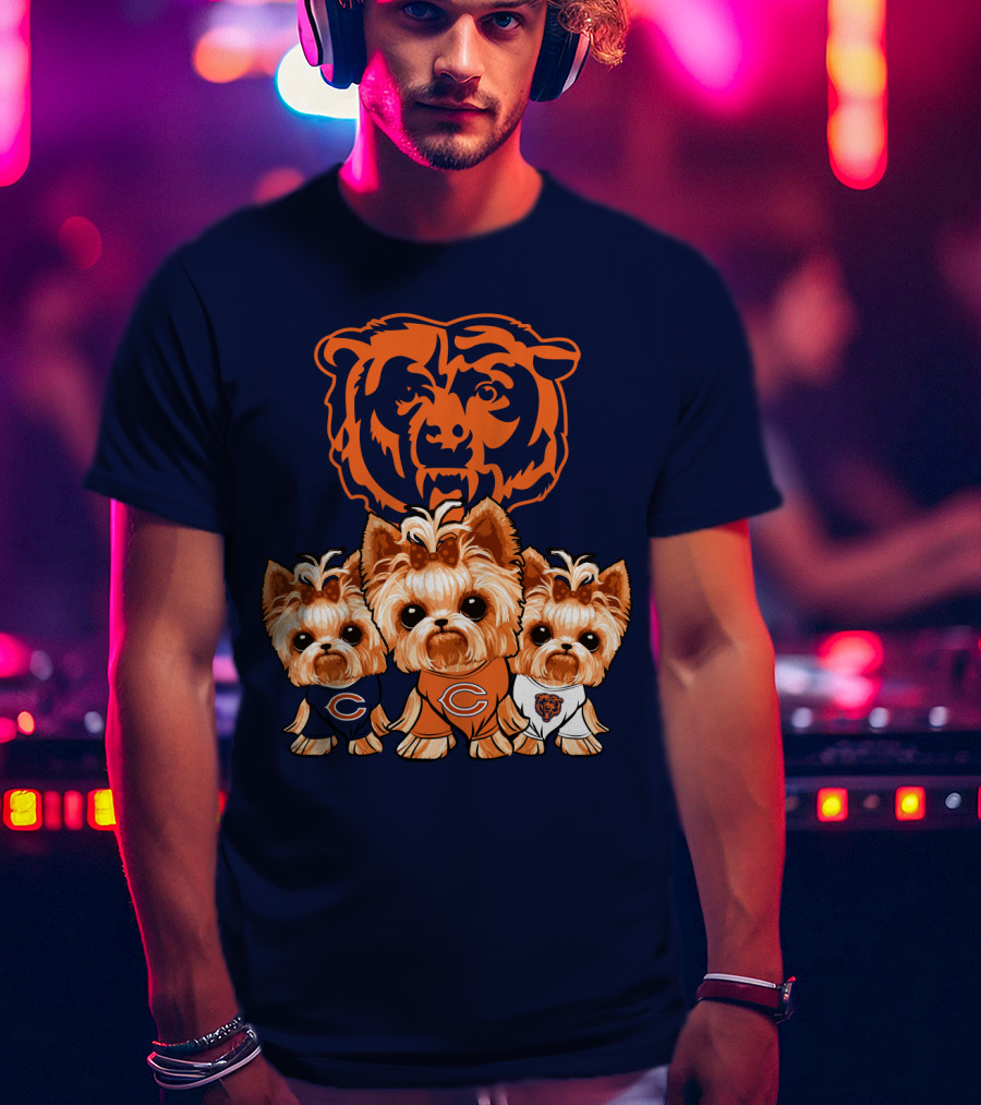Chicago Bears Yorkshire Terrier Puppy Trio T-Shirt