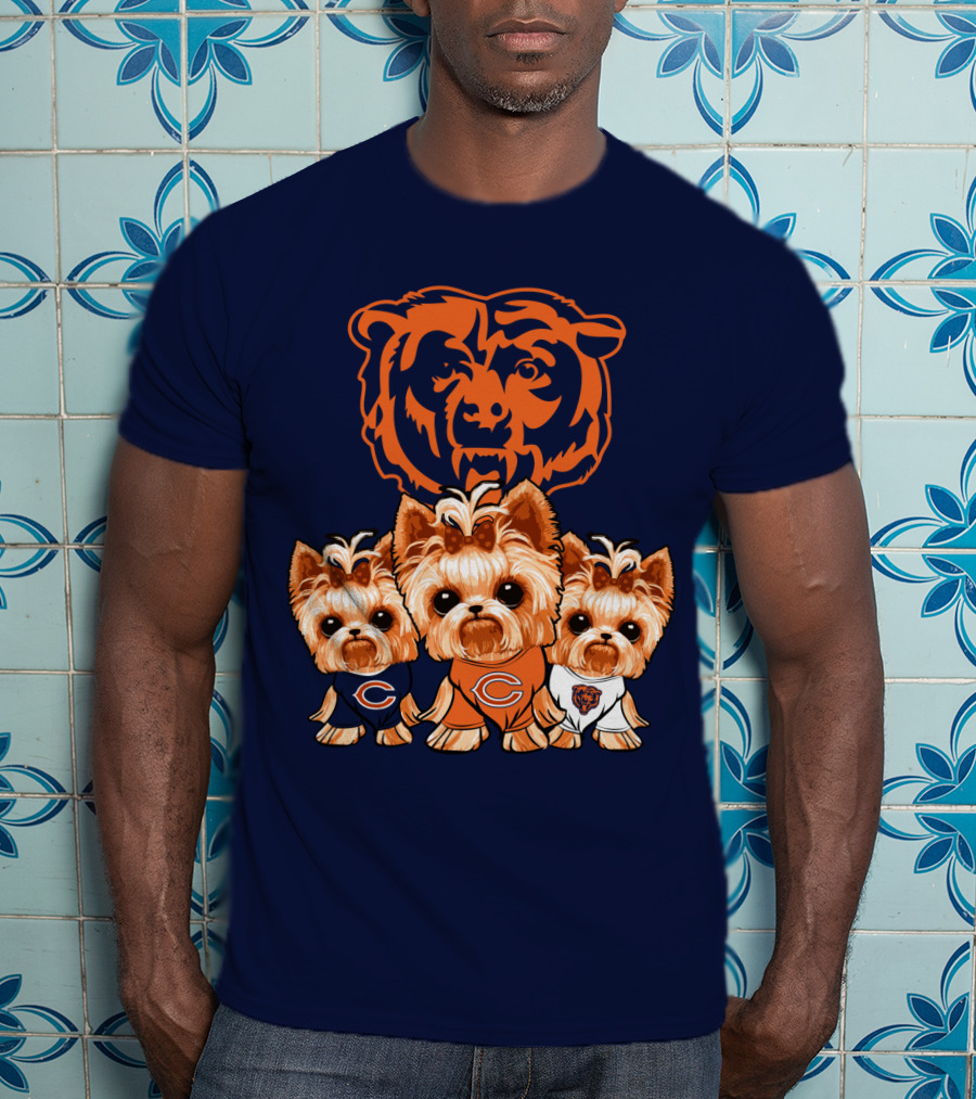 Chicago Bears Yorkshire Terrier Puppy Trio T-Shirt