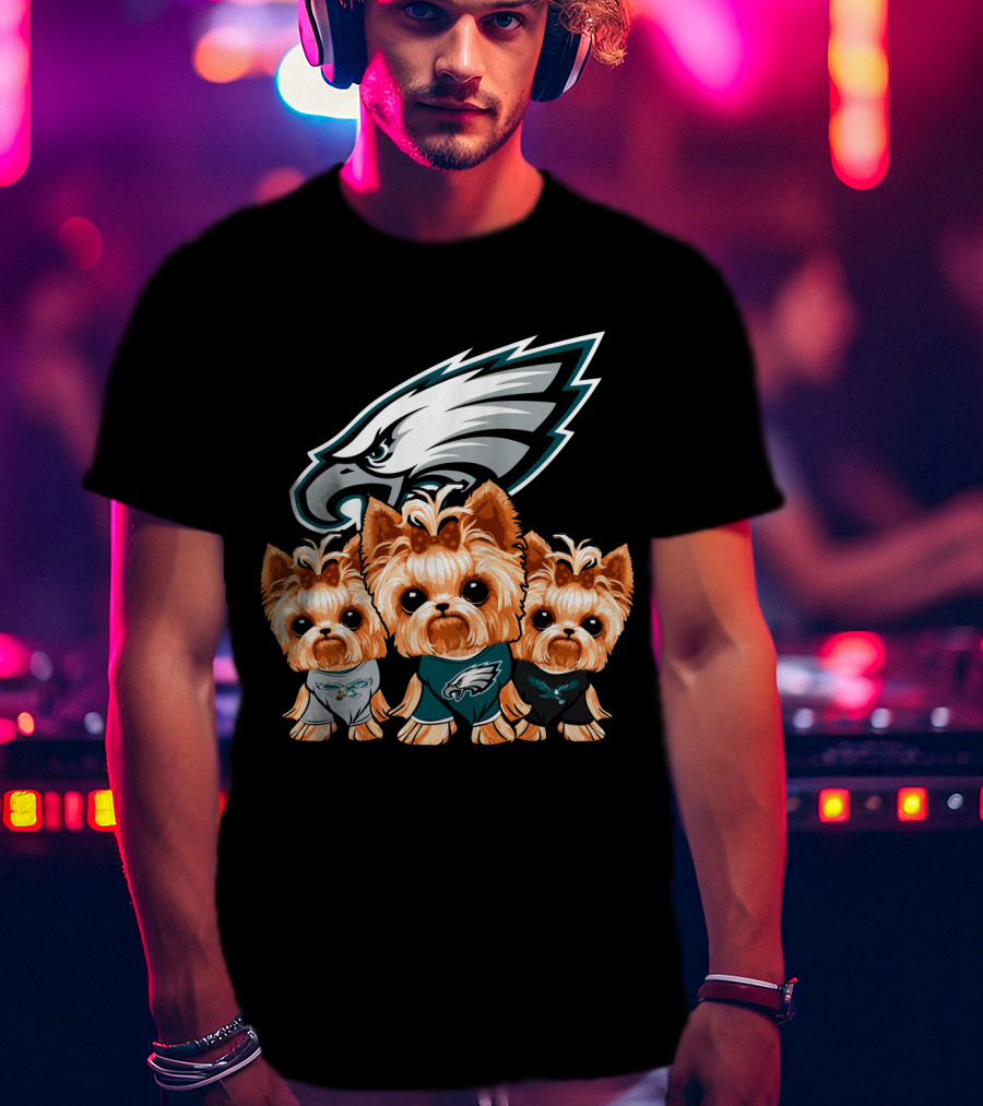 Philadelphia Eagles Yorkshire Terrier Puppy Trio T-Shirt