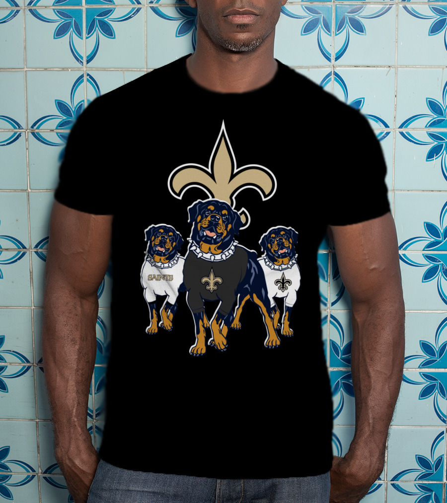 New Orleans Saints Rottweiler Trio Fleur-De-Lis T-Shirt