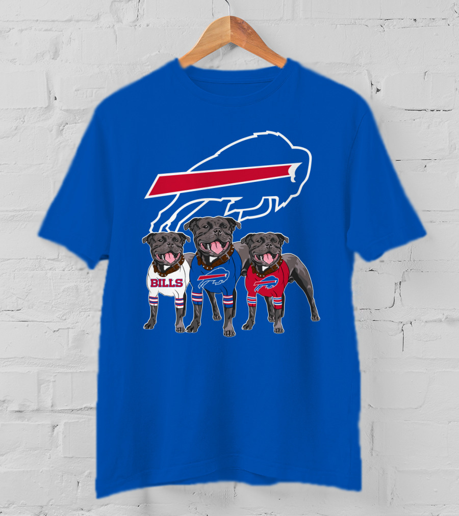 Buffalo Bills Pitbull Trio On Blue Buffalo T-Shirt