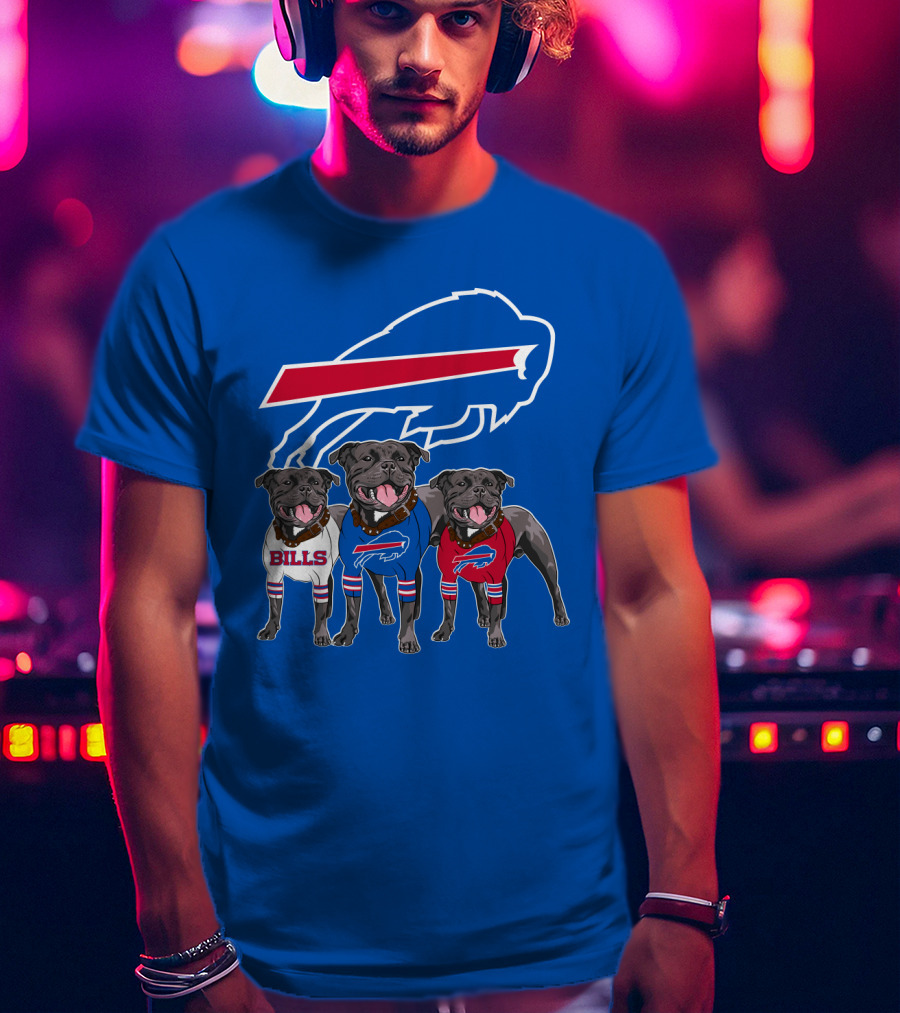 Buffalo Bills Pitbull Trio On Blue Buffalo T-Shirt