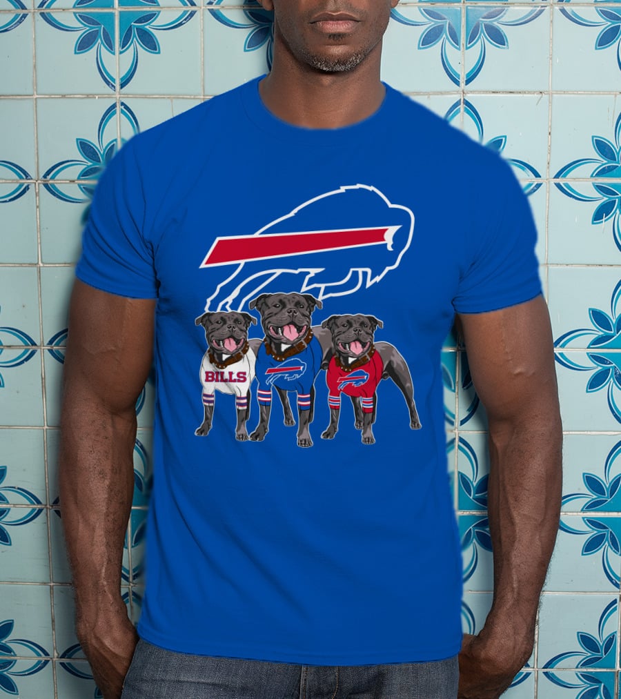 Buffalo Bills Pitbull Trio On Blue Buffalo T-Shirt