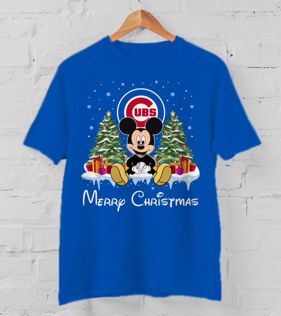 Merry Christmas Chicago Cubs Mickey Mouse T-Shirt