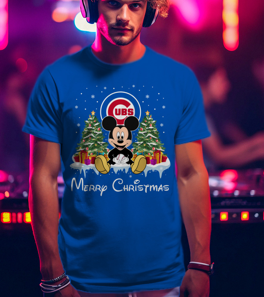 Merry Christmas Chicago Cubs Mickey Mouse T-Shirt