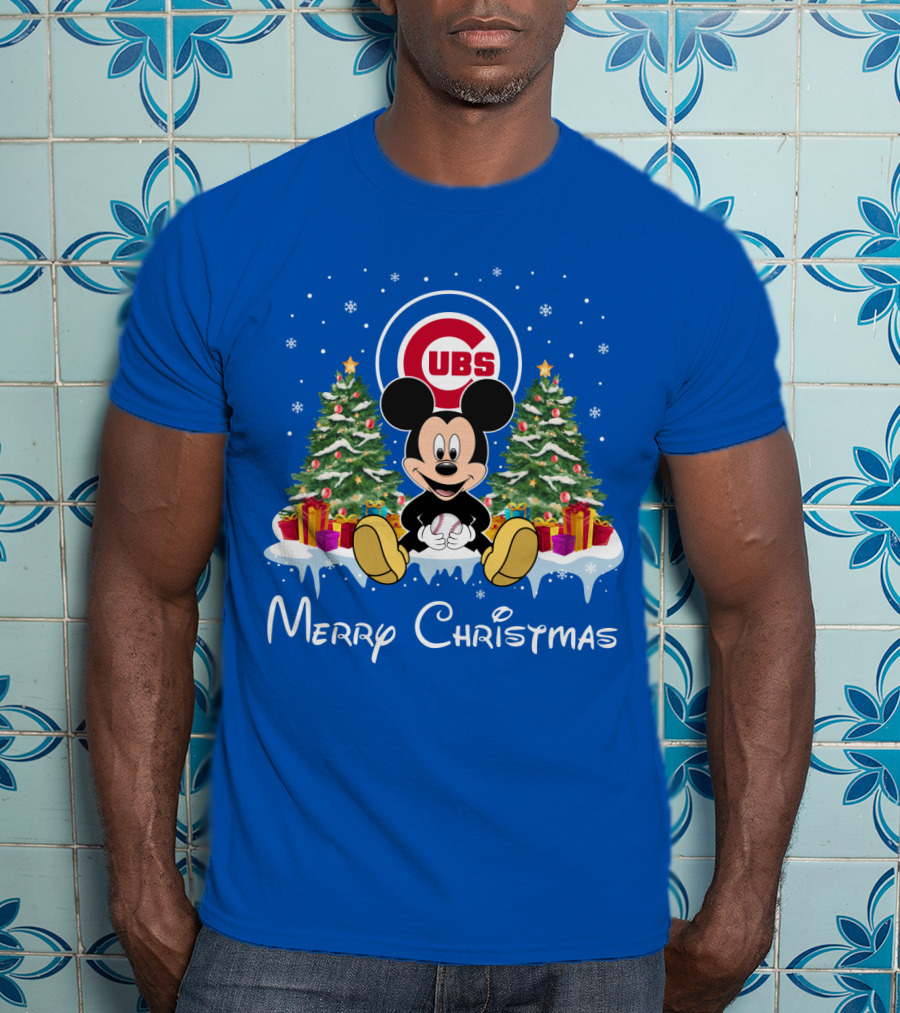Merry Christmas Chicago Cubs Mickey Mouse T-Shirt