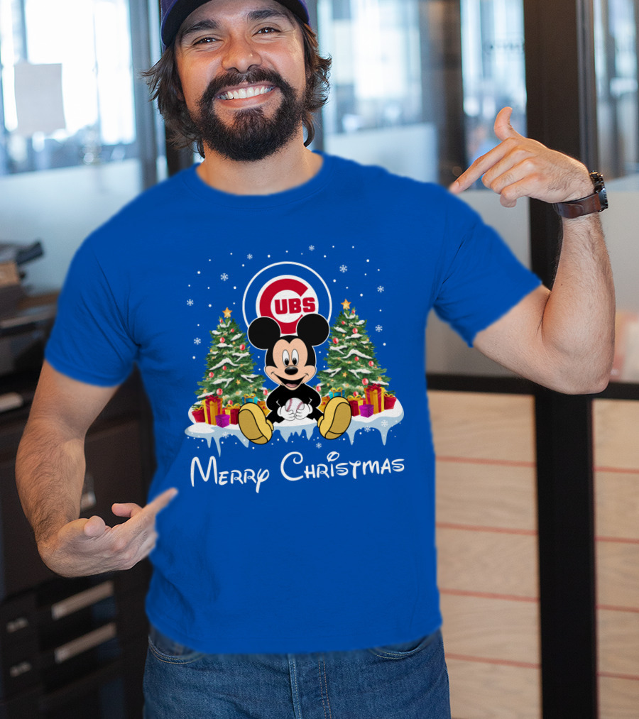 Merry Christmas Chicago Cubs Mickey Mouse T-Shirt