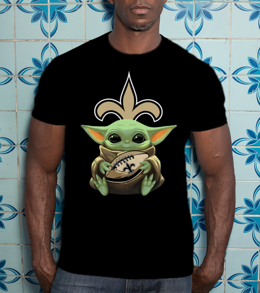 BabyYoda Holding Saints Football With Fleur-de-Lis T-Shirt