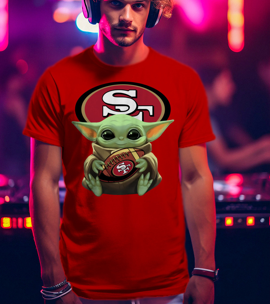 Baby Yoda Football 49ers Star Wars Crossover Fan T-Shirt
