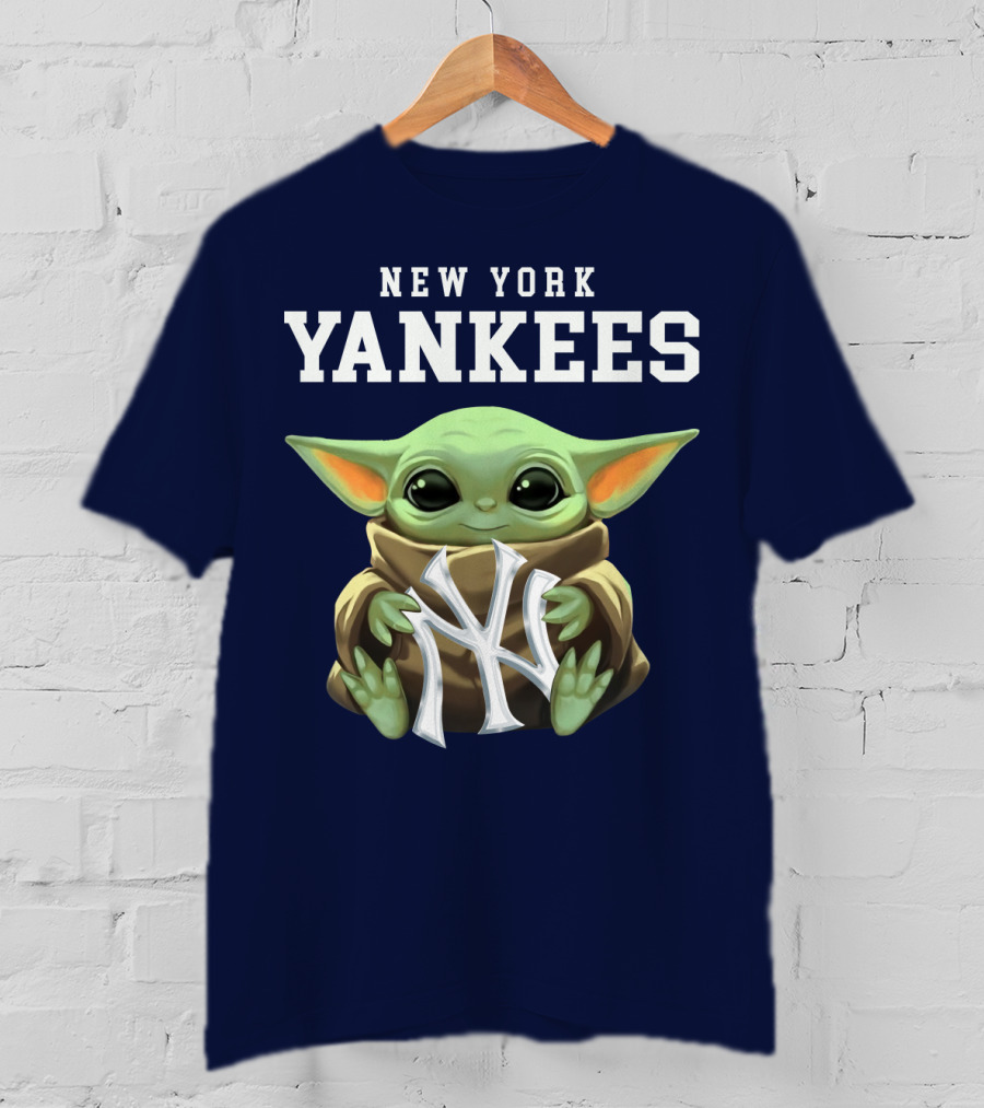 New York Yankees Baby Yoda Holding NY T-Shirt