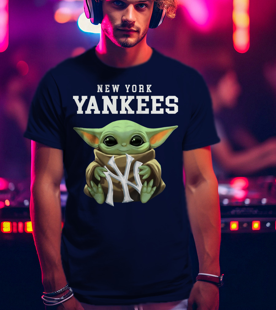 New York Yankees Baby Yoda Holding NY T-Shirt