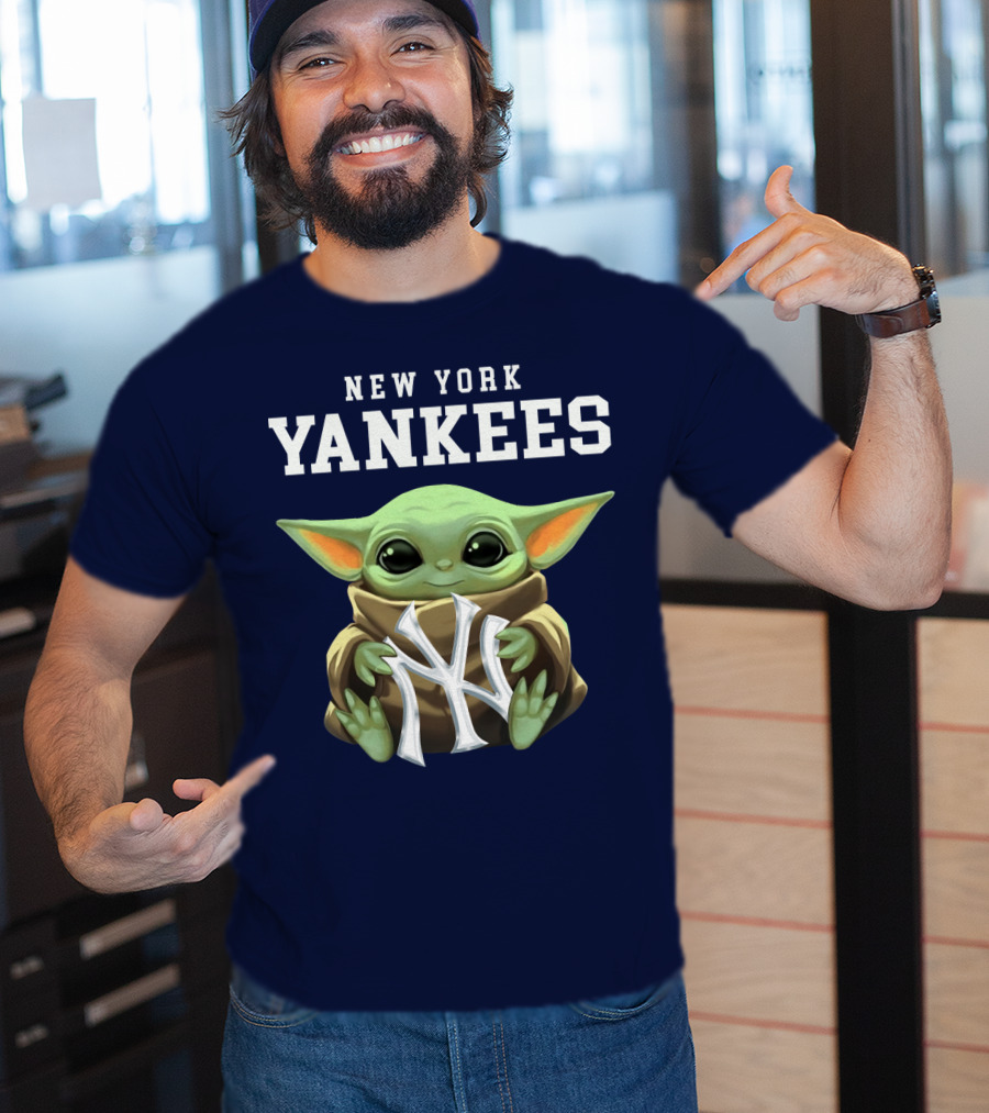 New York Yankees Baby Yoda Holding NY T-Shirt