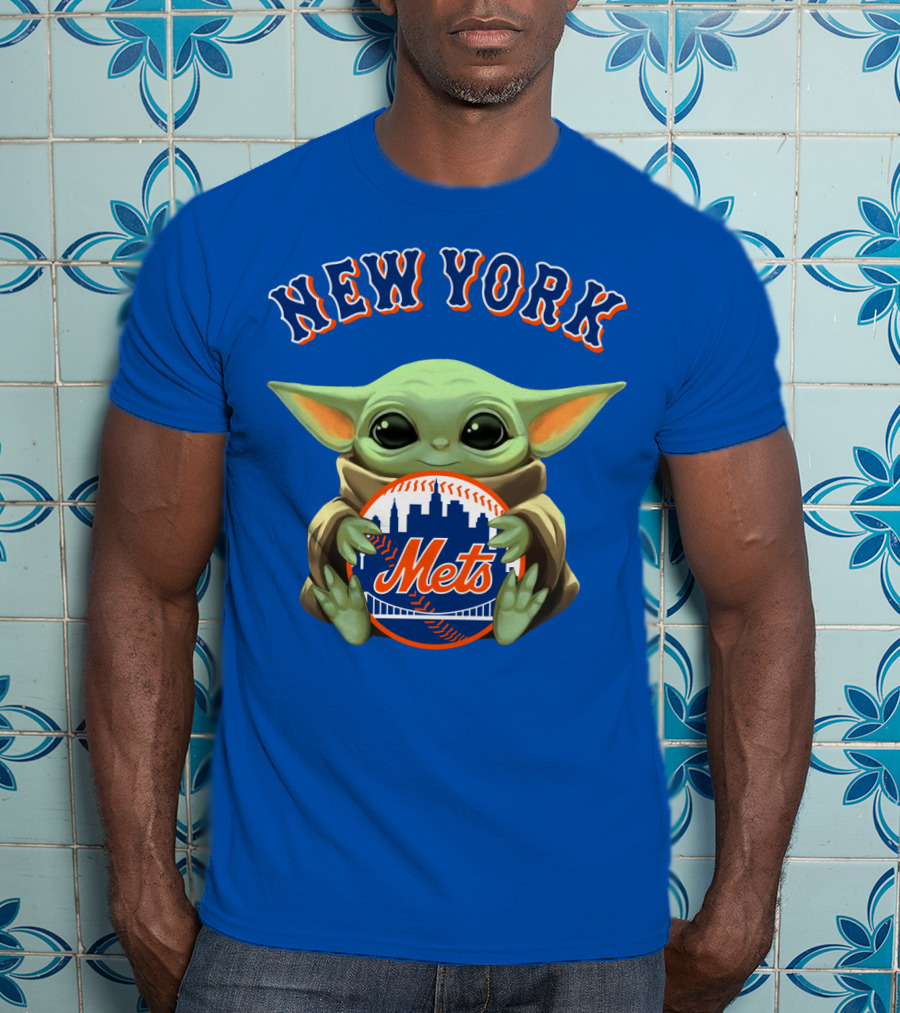 New York Mets Baby Yoda Holding Team T-Shirt
