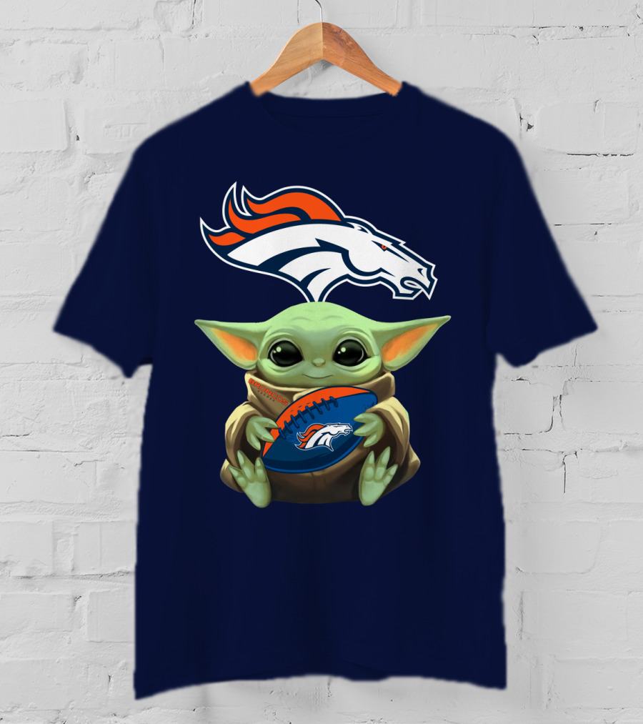 Baby Yoda Holding Broncos Football Denver Broncos T-Shirt
