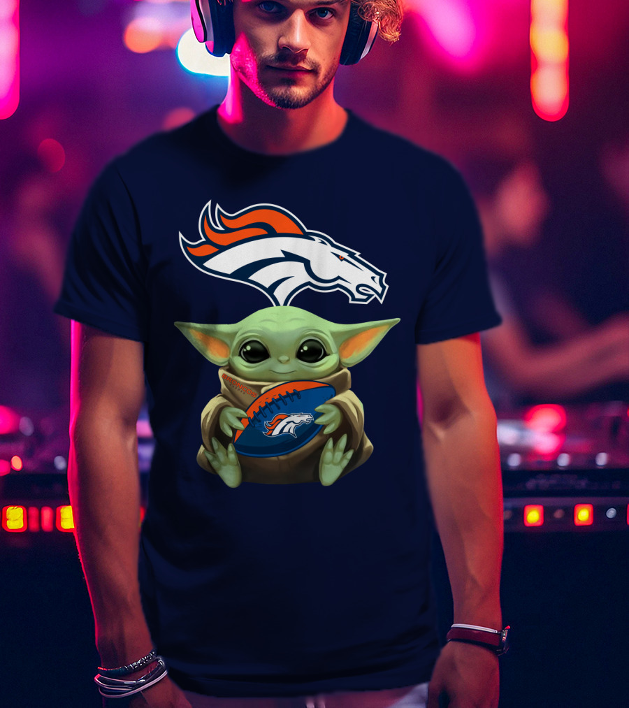 Baby Yoda Holding Broncos Football Denver Broncos T-Shirt