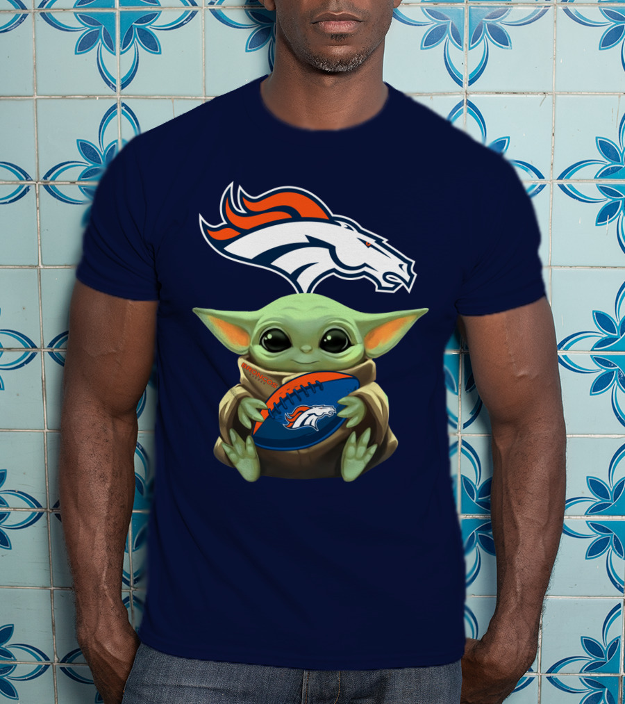 Baby Yoda Holding Broncos Football Denver Broncos T-Shirt