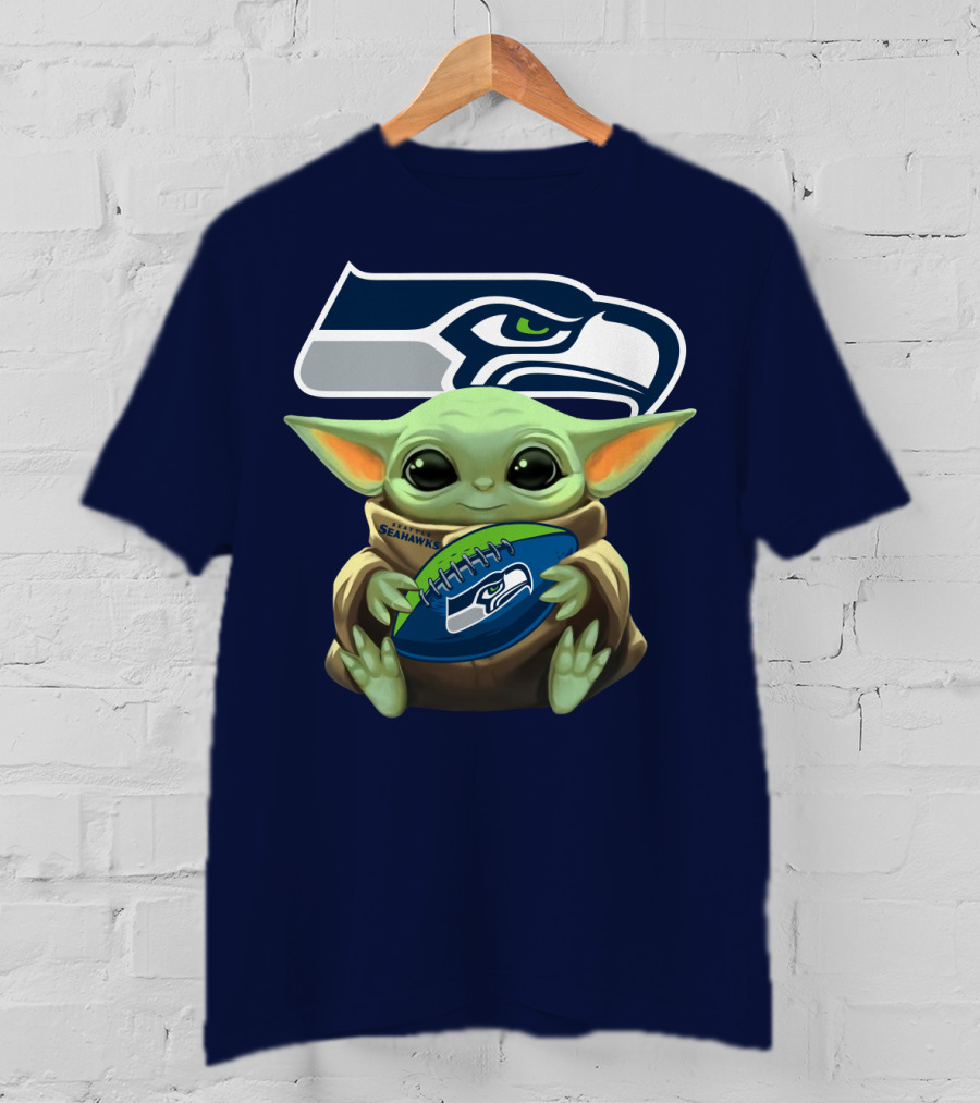 Baby Yoda Holding Seattle Seahawks Football Nfl T-Shirt