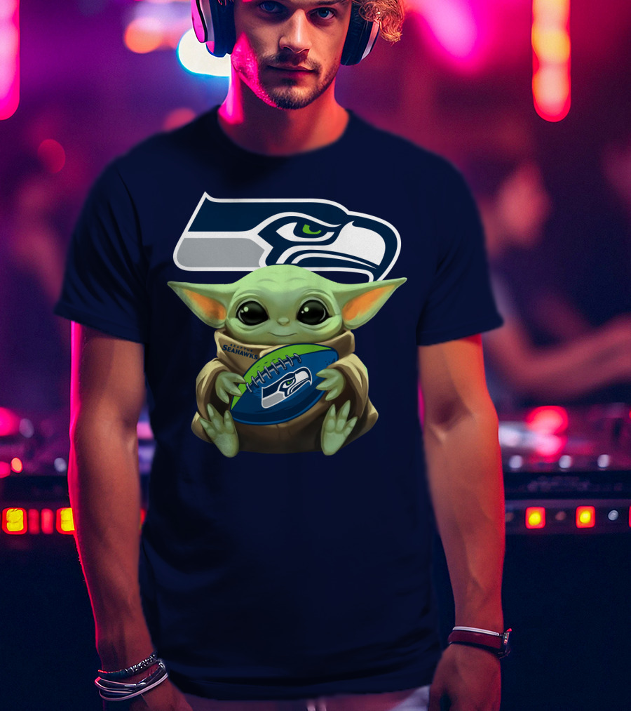Baby Yoda Holding Seattle Seahawks Football Nfl T-Shirt