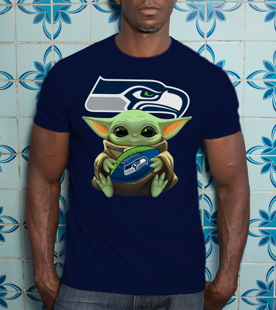 Baby Yoda Holding Seattle Seahawks Football Nfl T-Shirt