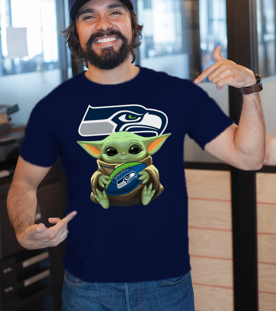 Baby Yoda Holding Seattle Seahawks Football Nfl T-Shirt