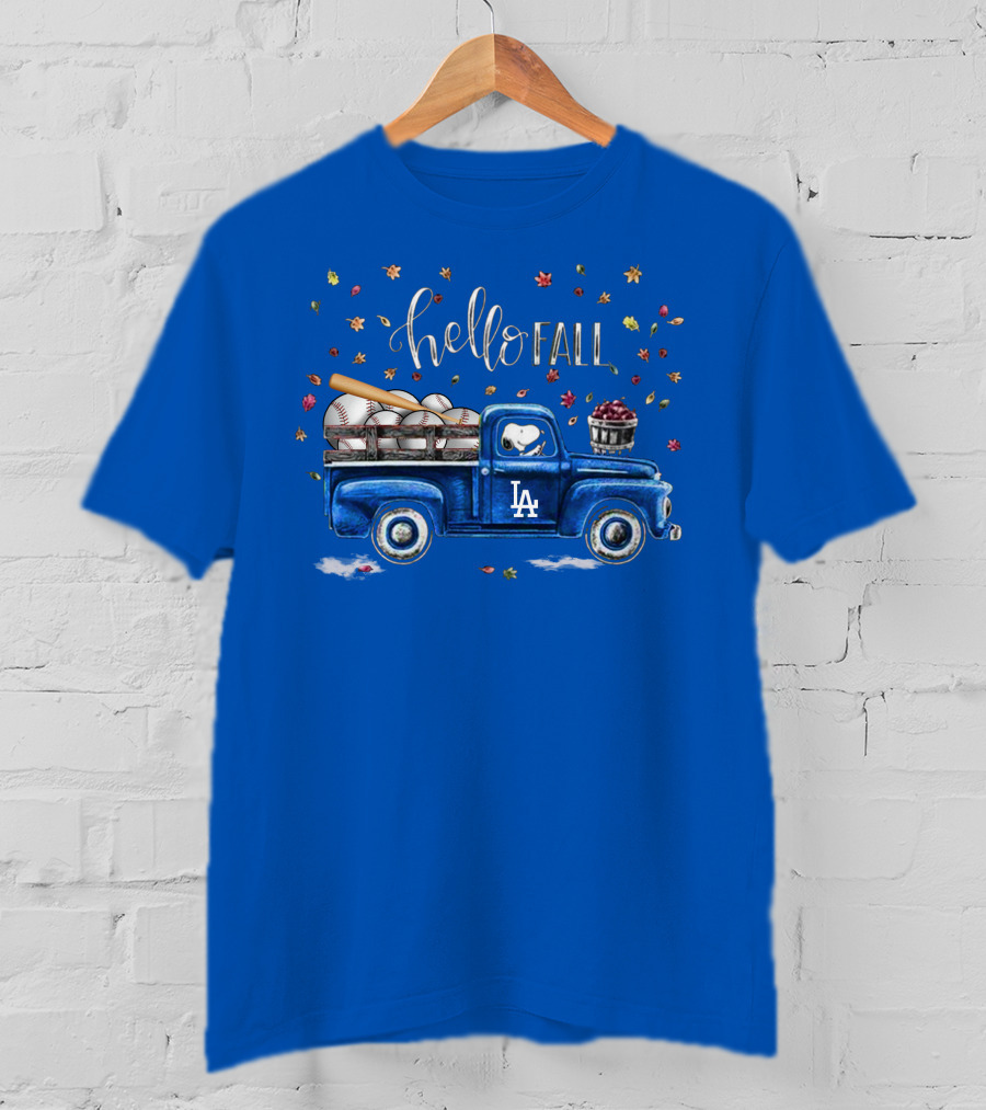 Hello Fall La Truck With Baseballs And Leaves T-Shirt