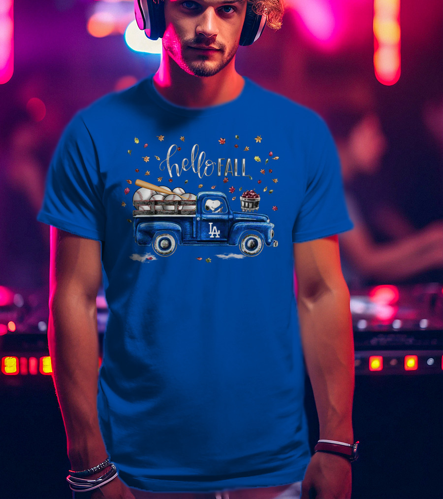 Hello Fall La Truck With Baseballs And Leaves T-Shirt