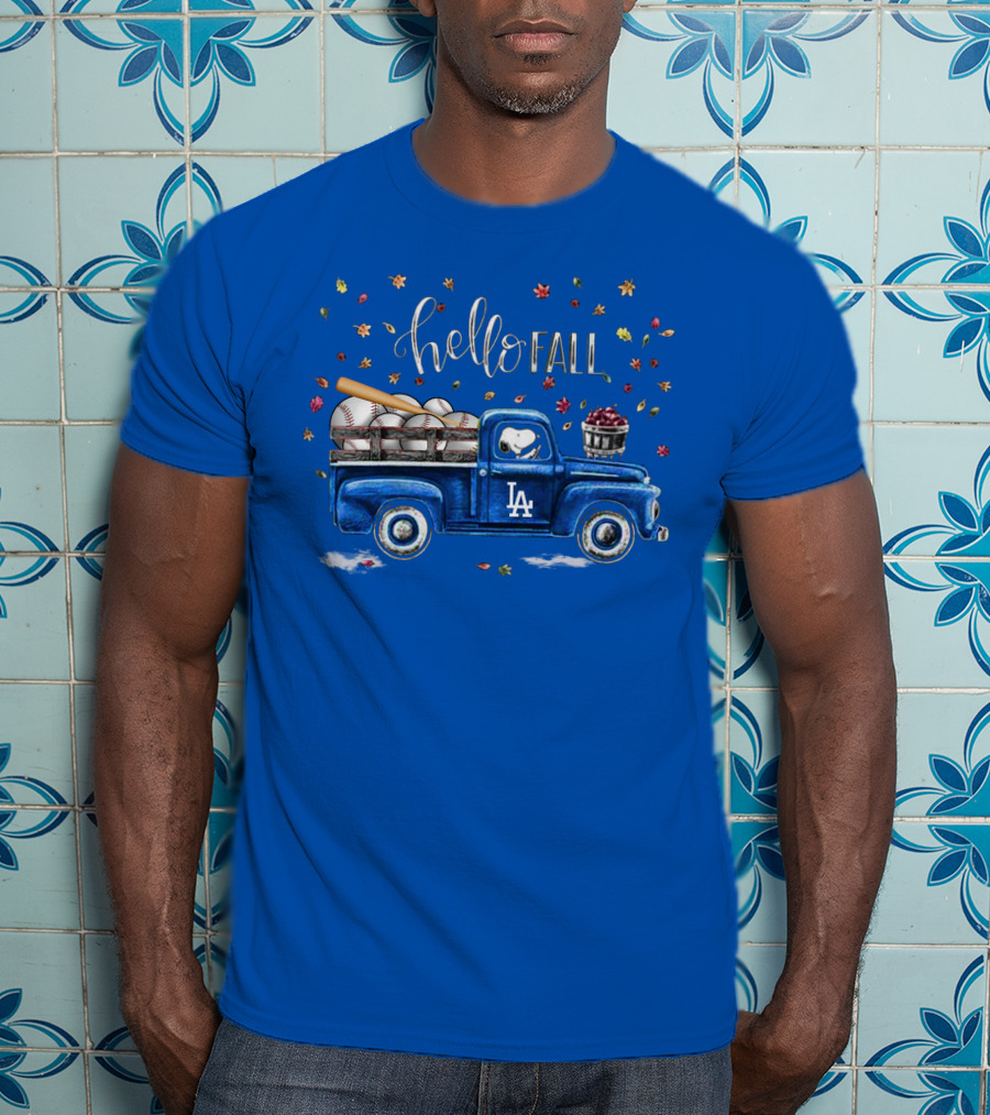 Hello Fall La Truck With Baseballs And Leaves T-Shirt