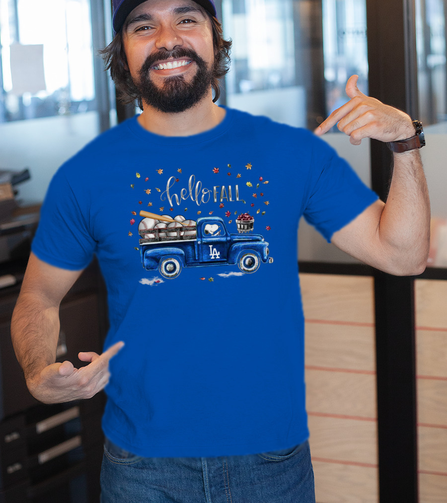 Hello Fall La Truck With Baseballs And Leaves T-Shirt